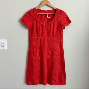 Anthropologie | Red Linen Short Sleeve Dress Size 4